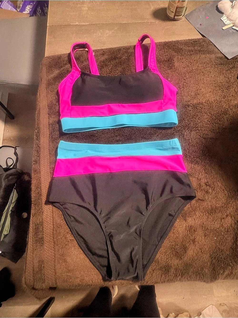 Color Block Bikini Set in Black & Pink Like New